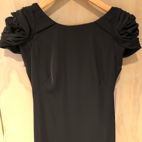ABS Black Rosette cap sleeve evening dress - Picture 2 of 3